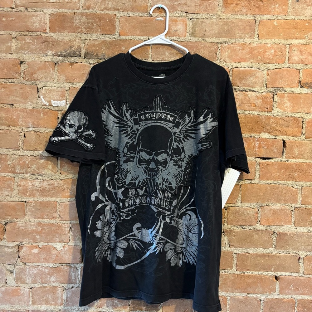 $50 Y2k Skull And Cross Bones Aop Tshirt